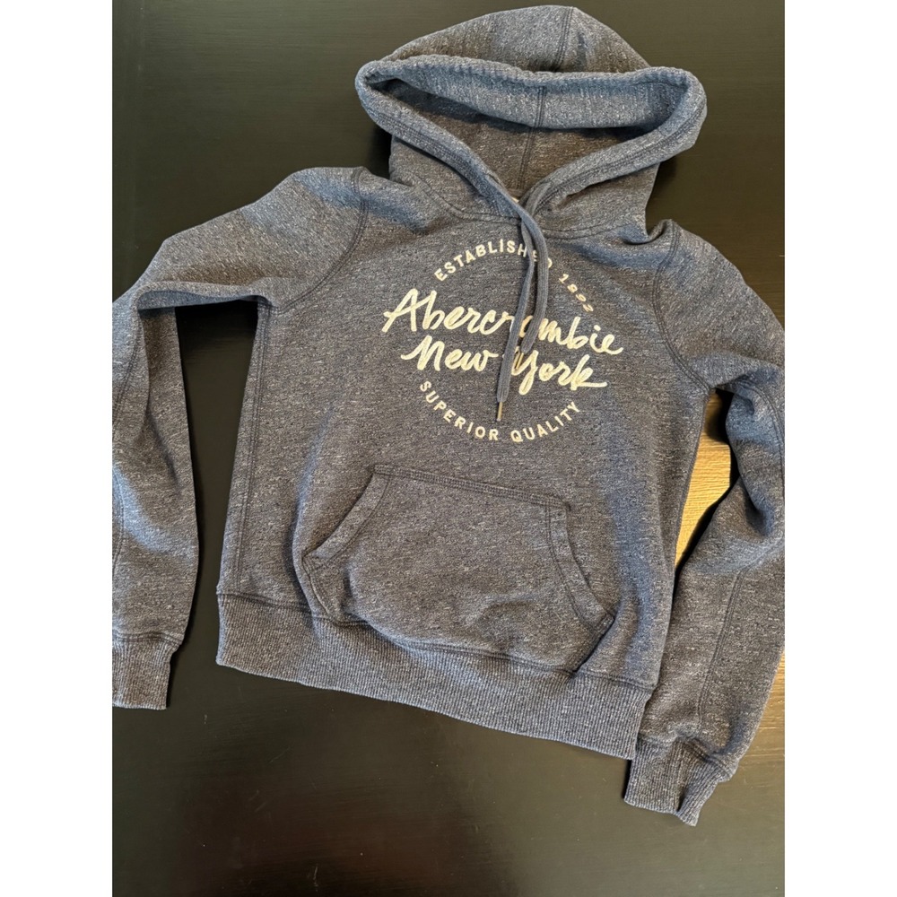 Abercrombie & Fitch Womens XXS Blue Heathered Graphic Pullover Hoodie Sweatshirt